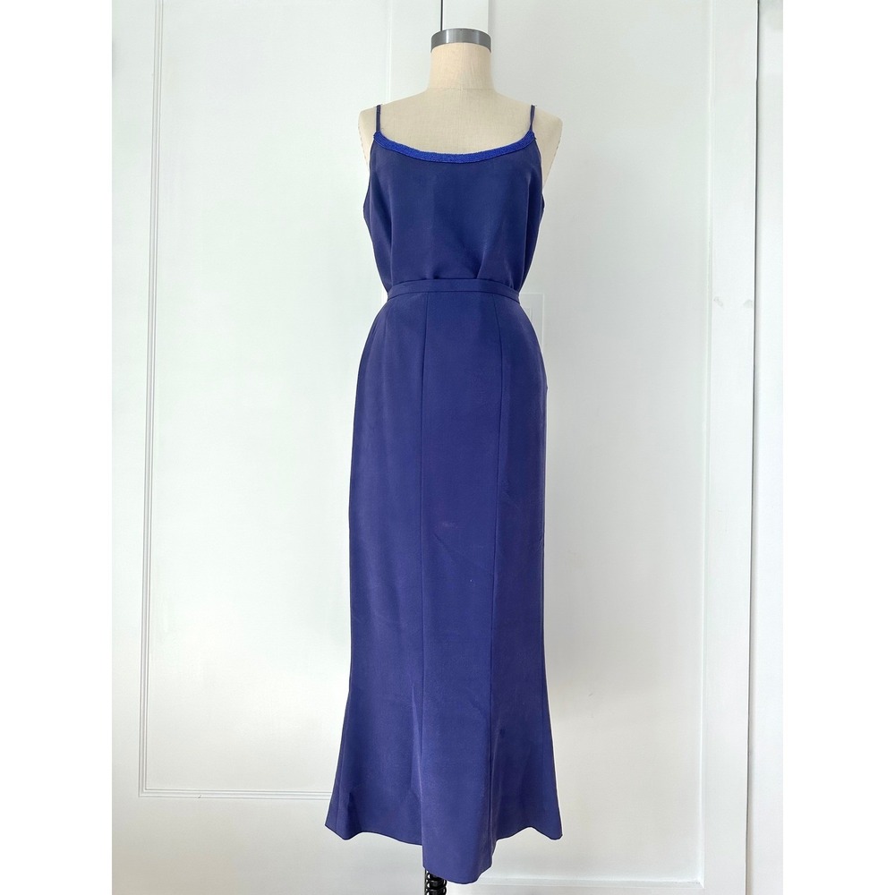 SD Collection Silk Blend Navy Maxi Slip Dress Minimalist Bias Style Size 8